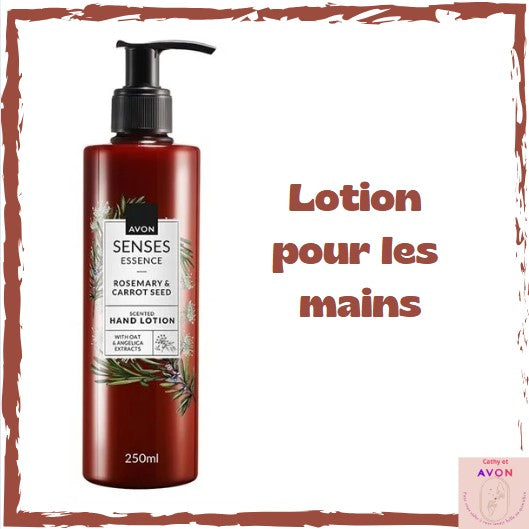 Gamme Avon Senses Romarin & Graines de Carotte – Lotion Mains, Savon Liquide & Spray Ambiance