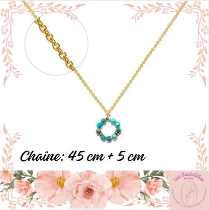 Collier acier inoxydable 9 pierres naturelles de lune- Turquoise.