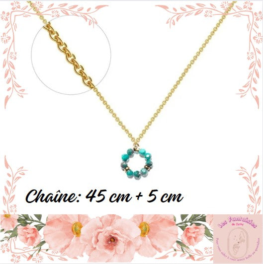 Collier acier inoxydable 9 pierres naturelles de lune- Turquoise.