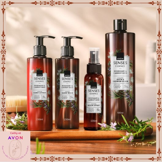 Gamme Avon Senses Romarin & Graines de Carotte – Lotion Mains, Savon Liquide & Spray Ambiance